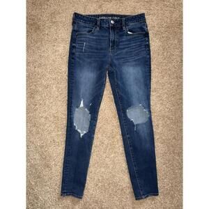 American Eagle Hi-Rise Jegging Size 8 360 Ne(x)t Level Stretch Distressed Denim